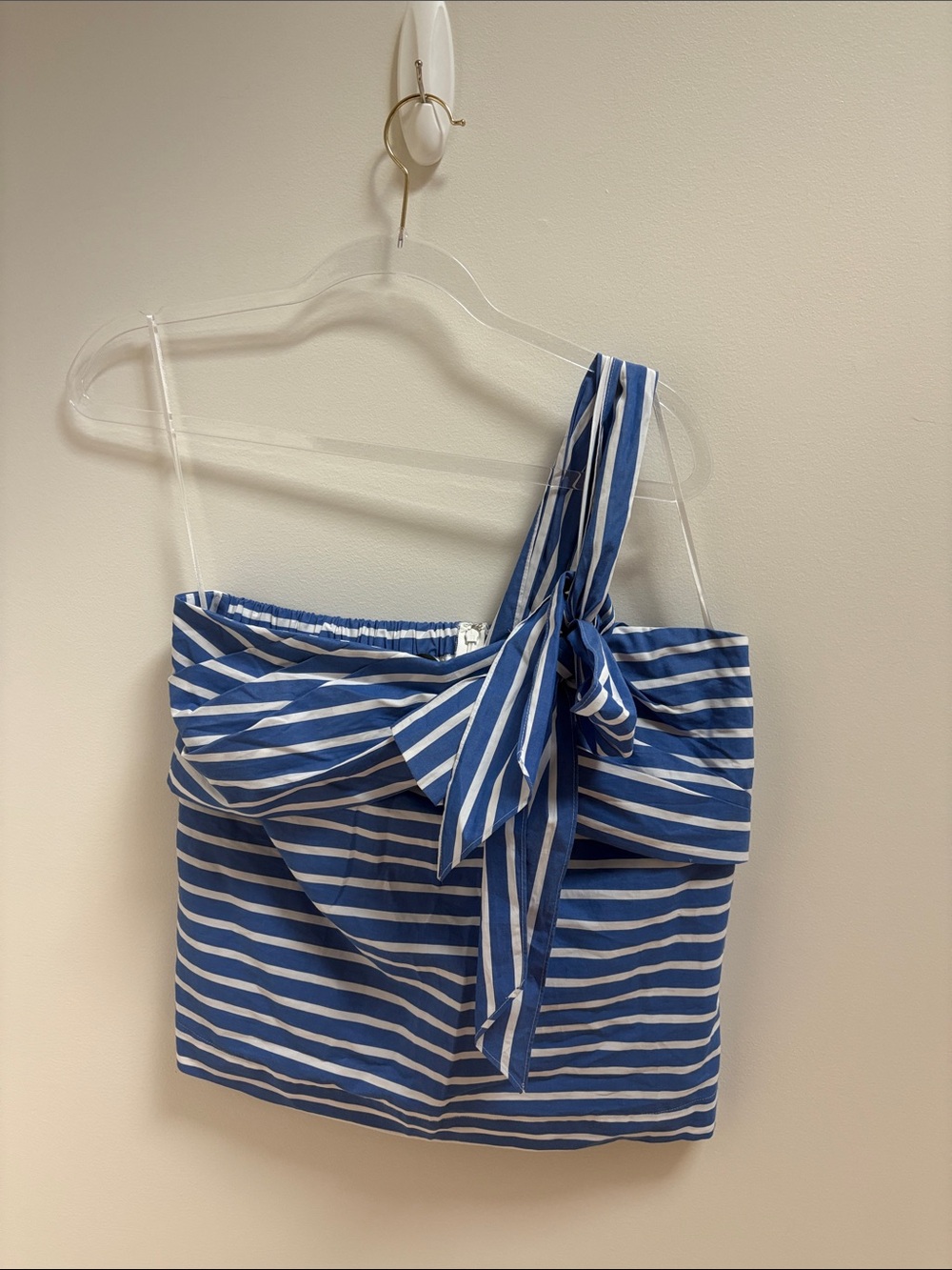 J. Crew Blue and White Striped One-Shoulder Tie Top